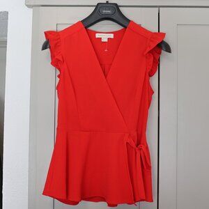 Monteau Los Angeles Red Ruffle Sleeve Top – Size Large